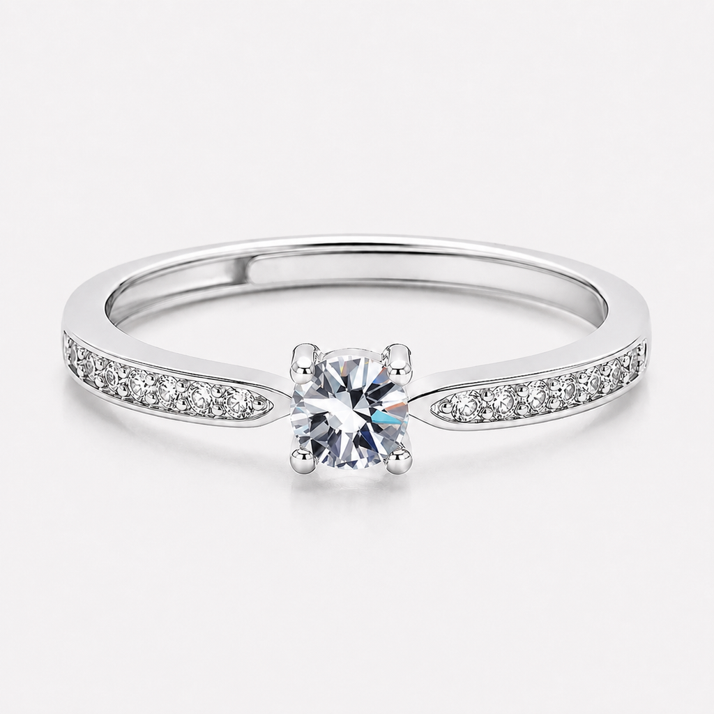 Adjustable 925 Sterling Silver Ring with Zircon and 18K Gold Finish