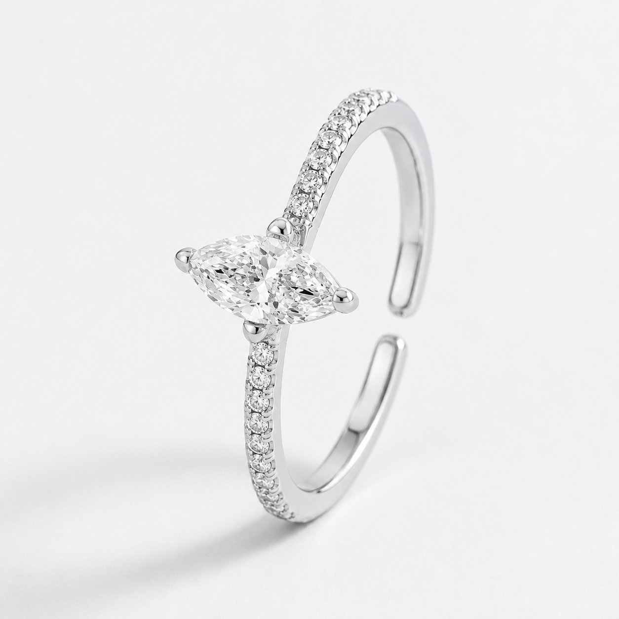 Adjustable 925 Sterling Silver Marquise-Cut Zircon Ring