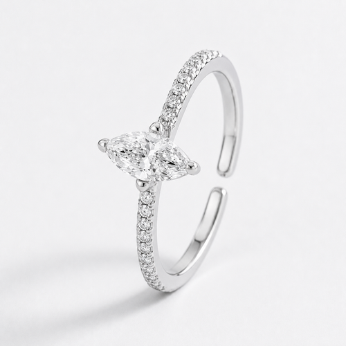 Adjustable 925 Sterling Silver Marquise-Cut Zircon Ring