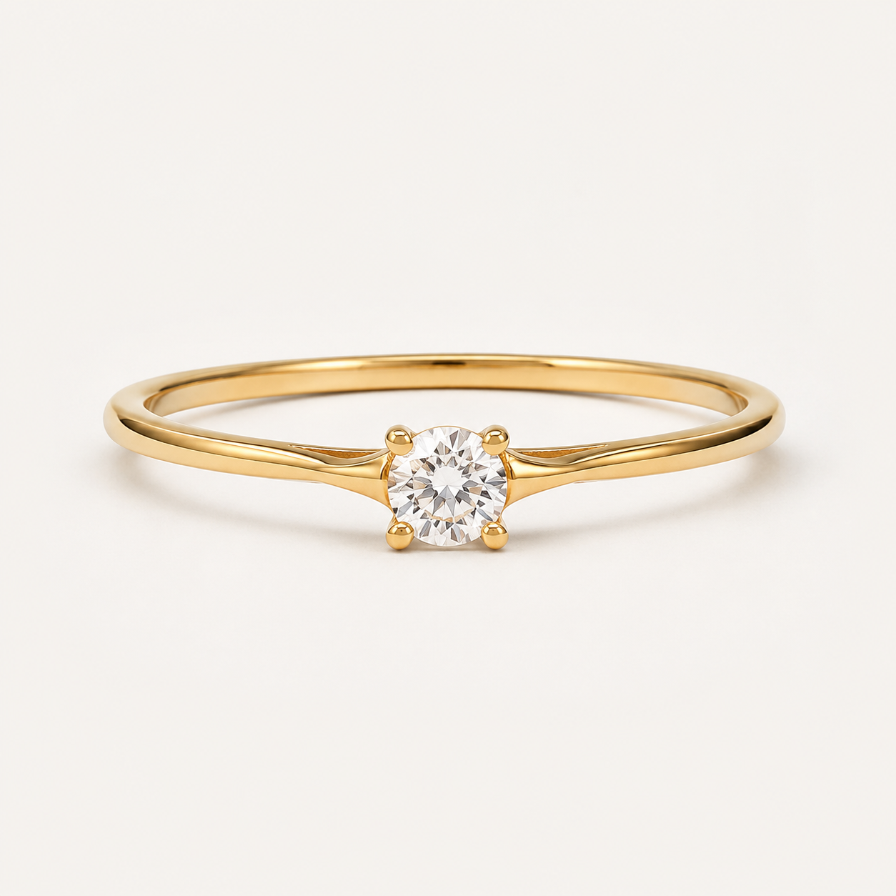 Minimalist 4MM Cubic Zirconia Solitaire Ring in Polished Brass