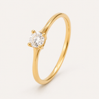 Minimalist 4MM Cubic Zirconia Solitaire Ring in Polished Brass
