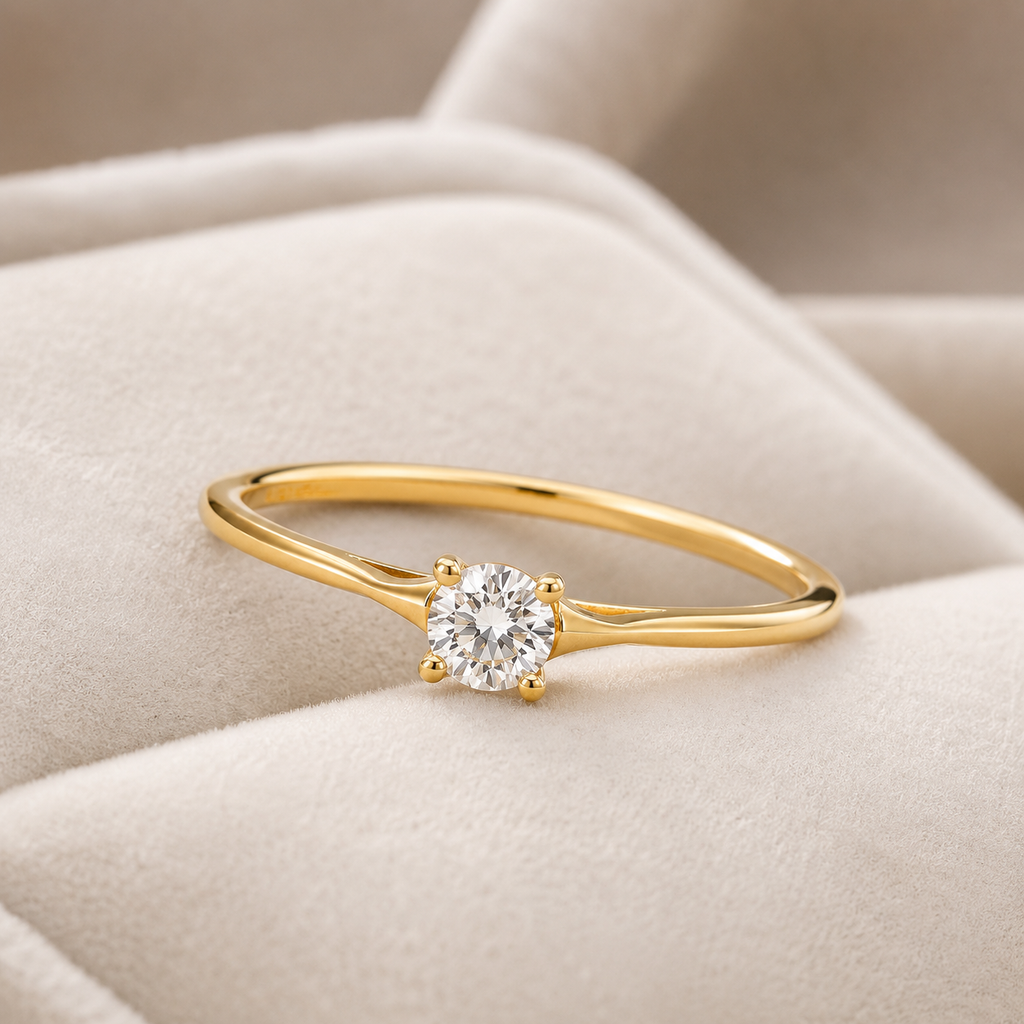 Minimalist 4MM Cubic Zirconia Solitaire Ring in Polished Brass