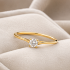 Minimalist 4MM Cubic Zirconia Solitaire Ring in Polished Brass