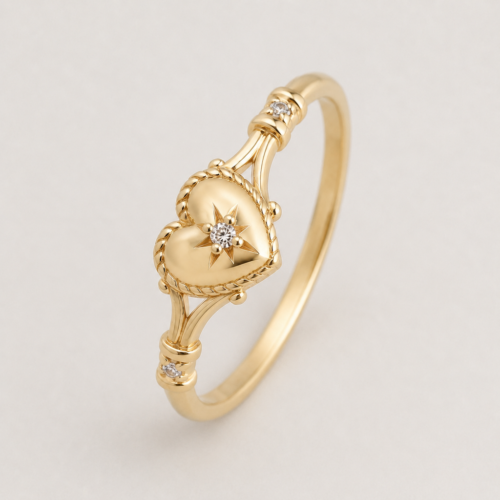 Anelli a Cuore Huitan Color Oro con Zirconia Cubica Lucida per Donna, Delicati Accessori per Fedi Nuziali, Gioielli alla Moda per Fidanzamento