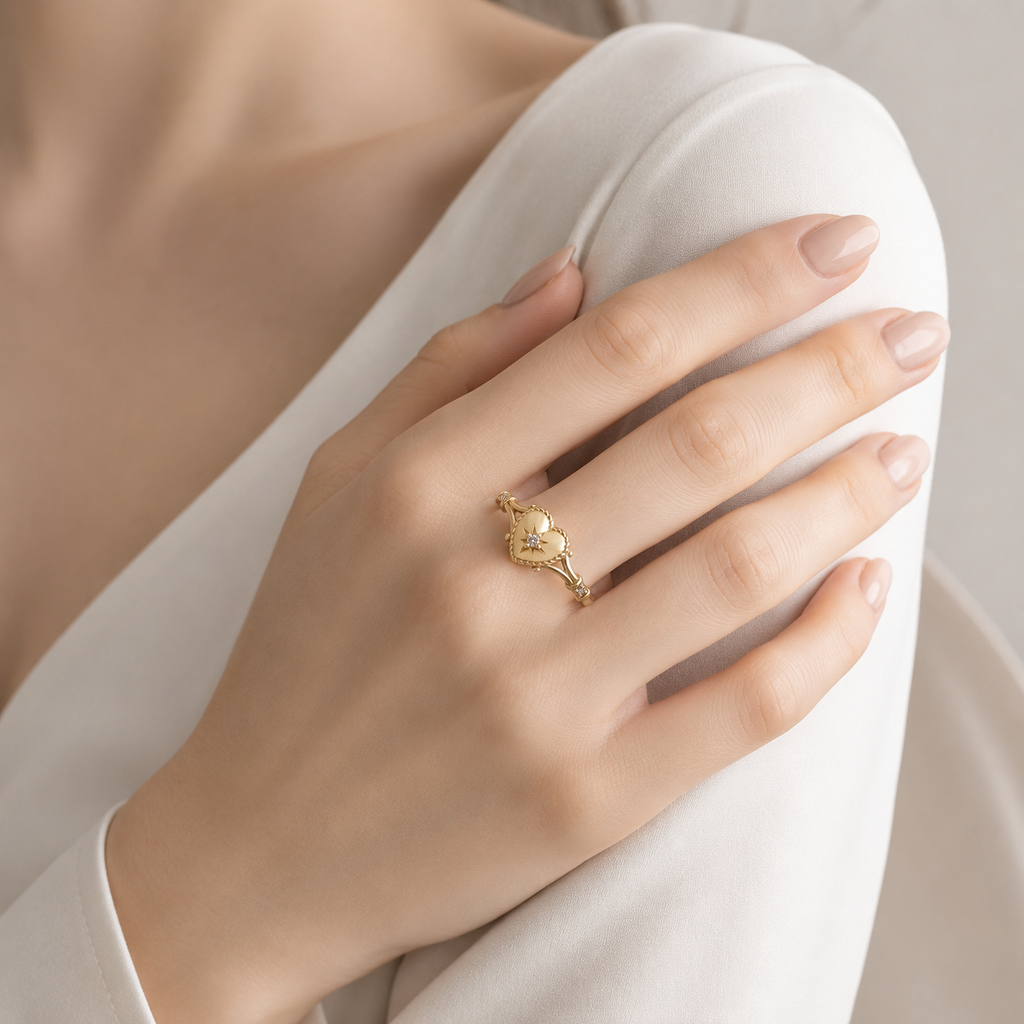 Anelli a Cuore Huitan Color Oro con Zirconia Cubica Lucida per Donna, Delicati Accessori per Fedi Nuziali, Gioielli alla Moda per Fidanzamento