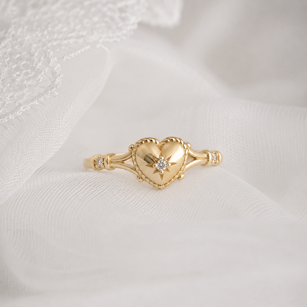 Anelli a Cuore Huitan Color Oro con Zirconia Cubica Lucida per Donna, Delicati Accessori per Fedi Nuziali, Gioielli alla Moda per Fidanzamento