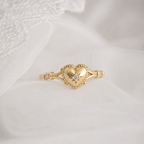 Anelli a Cuore Huitan Color Oro con Zirconia Cubica Lucida per Donna, Delicati Accessori per Fedi Nuziali, Gioielli alla Moda per Fidanzamento