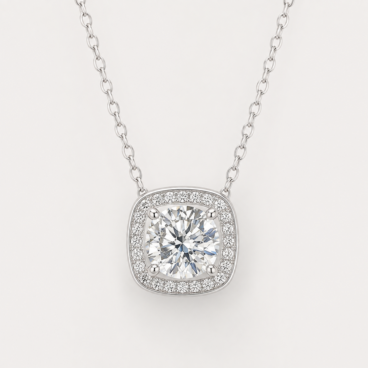 Cushion Halo Cubic Zirconia Pendant Necklace