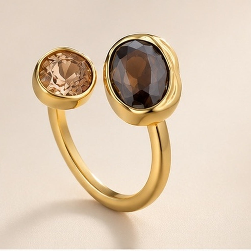 Vintage Brauner Kristall Elliptische Offene Ringe für Frauen Luxus Strass Kontrastierender Geometrischer Verstellbarer Fingerring Schmuck