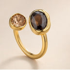Vintage Brauner Kristall Elliptische Offene Ringe für Frauen Luxus Strass Kontrastierender Geometrischer Verstellbarer Fingerring Schmuck