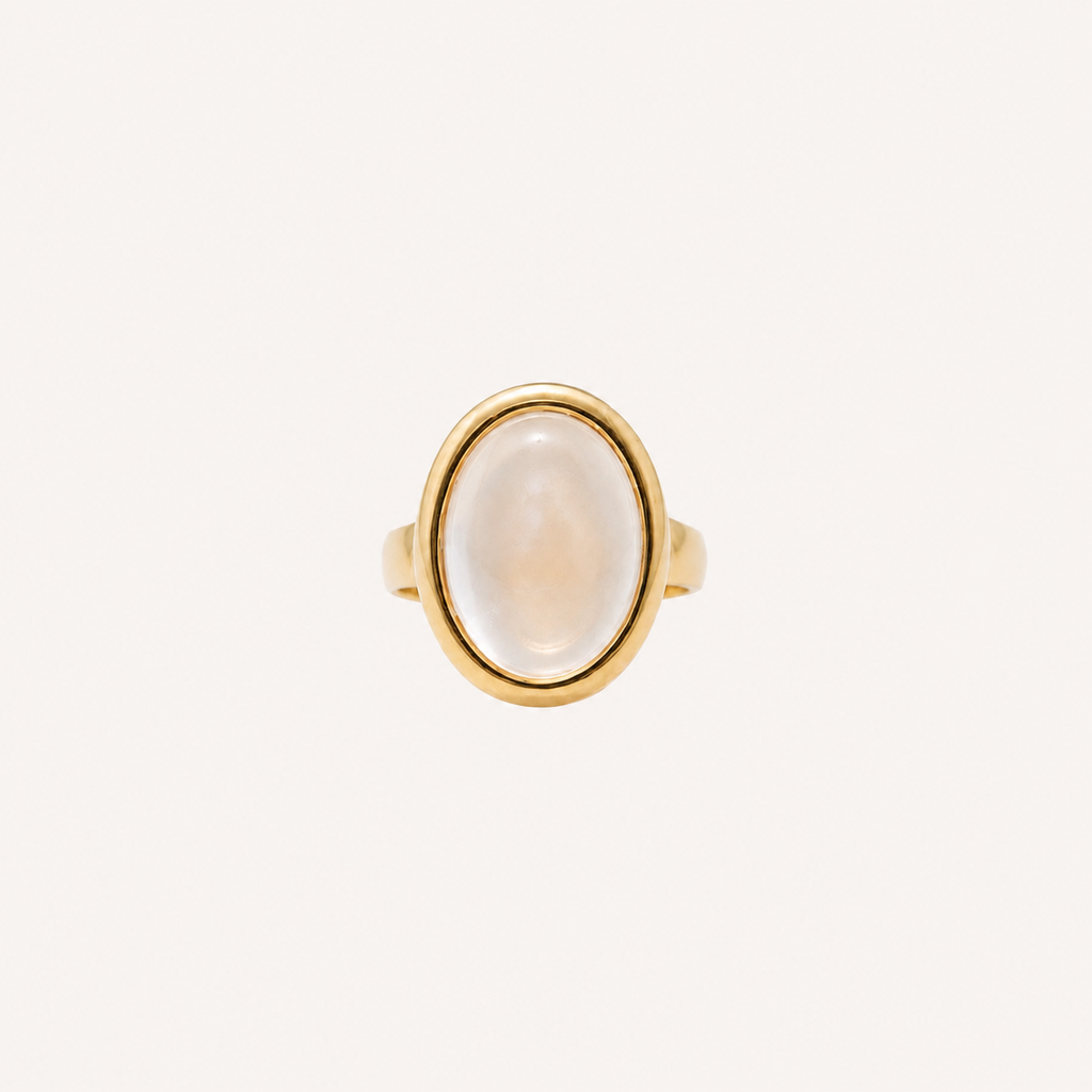 Uworld Klassischer Eiförmiger Transparenter Harzring Für Frauen 18K PVD Vergoldeter Edelstahlring Party Exquisiter Schmuck
