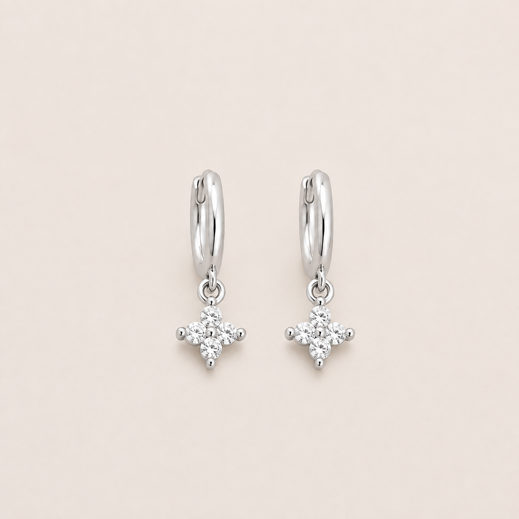 925er Sterlingsilber Nadel Kleeblatt Creolen Ohrringe für Damen Mädchen Trendy Elegant Hochzeit Party Ohrhänger Schmuck Accessoires Geschenke