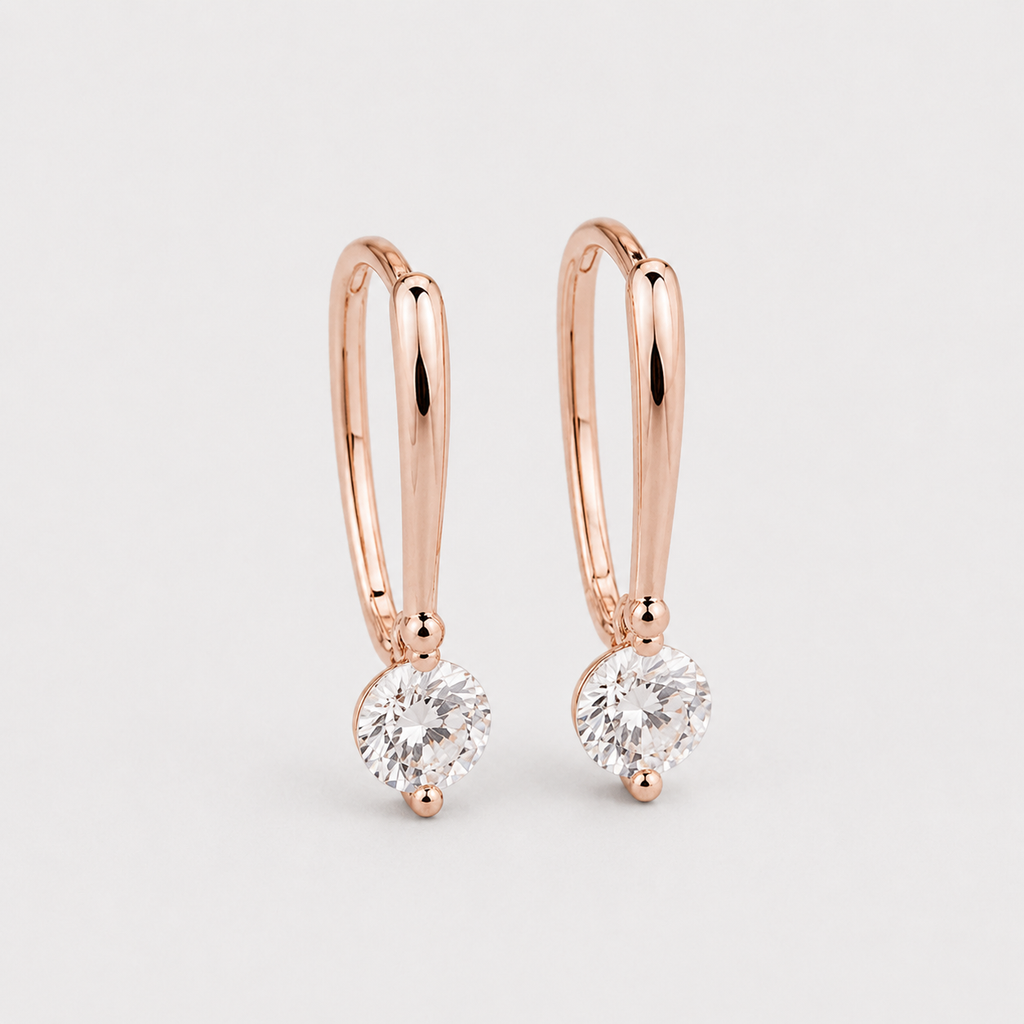 Minimalist Rose Gold CZ Drop Earrings