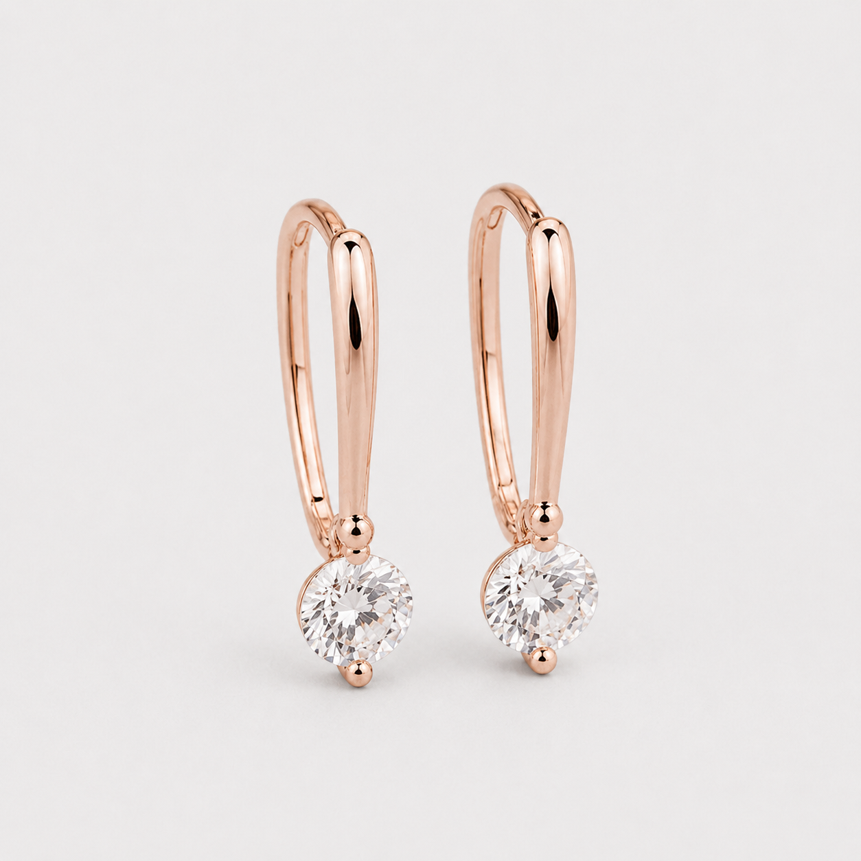Minimalist Rose Gold CZ Drop Earrings