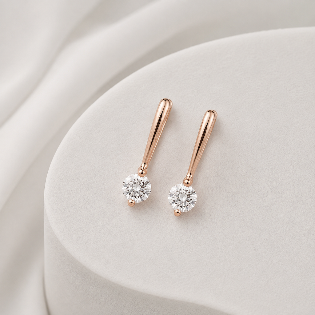 Minimalist Rose Gold CZ Drop Earrings