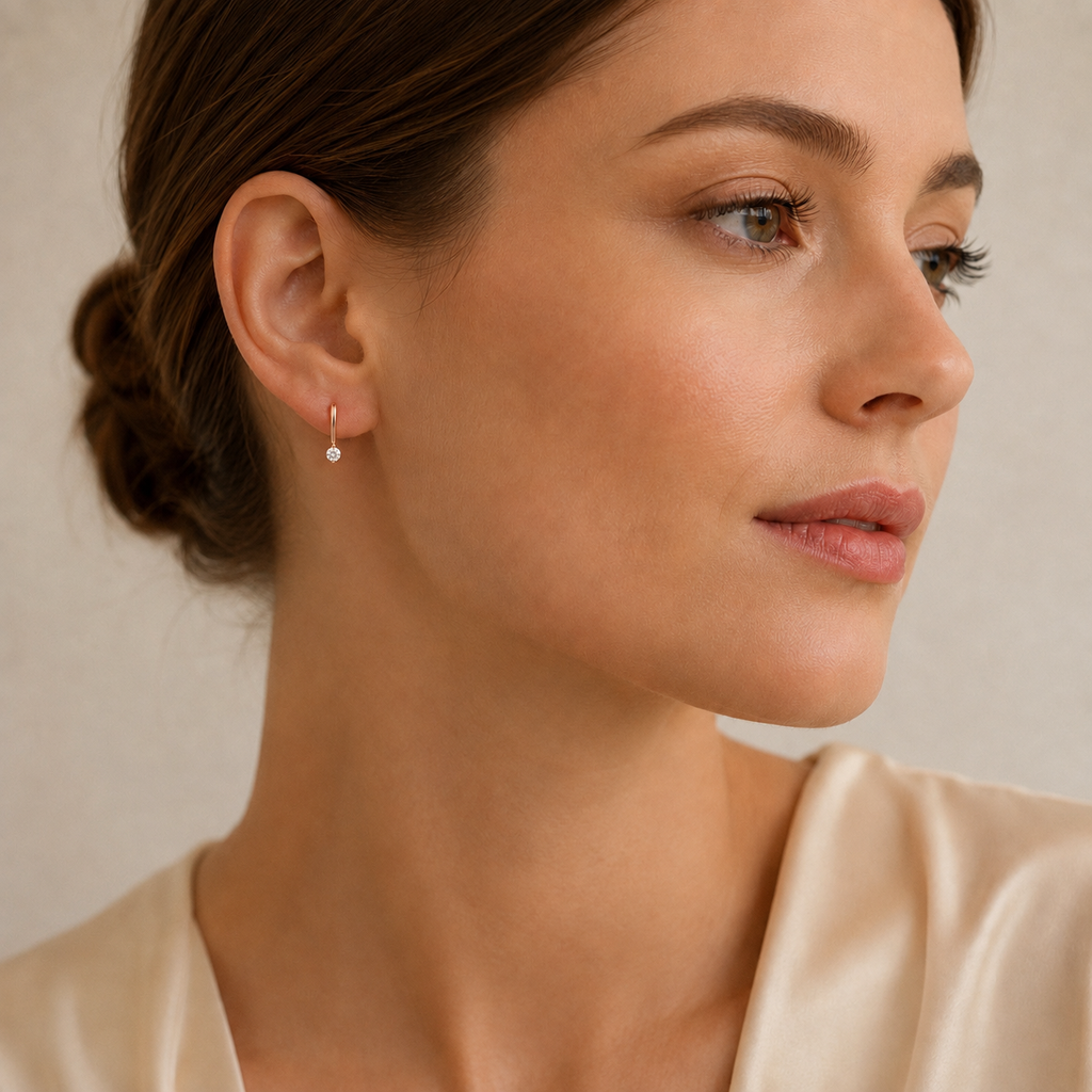 Minimalist Rose Gold CZ Drop Earrings