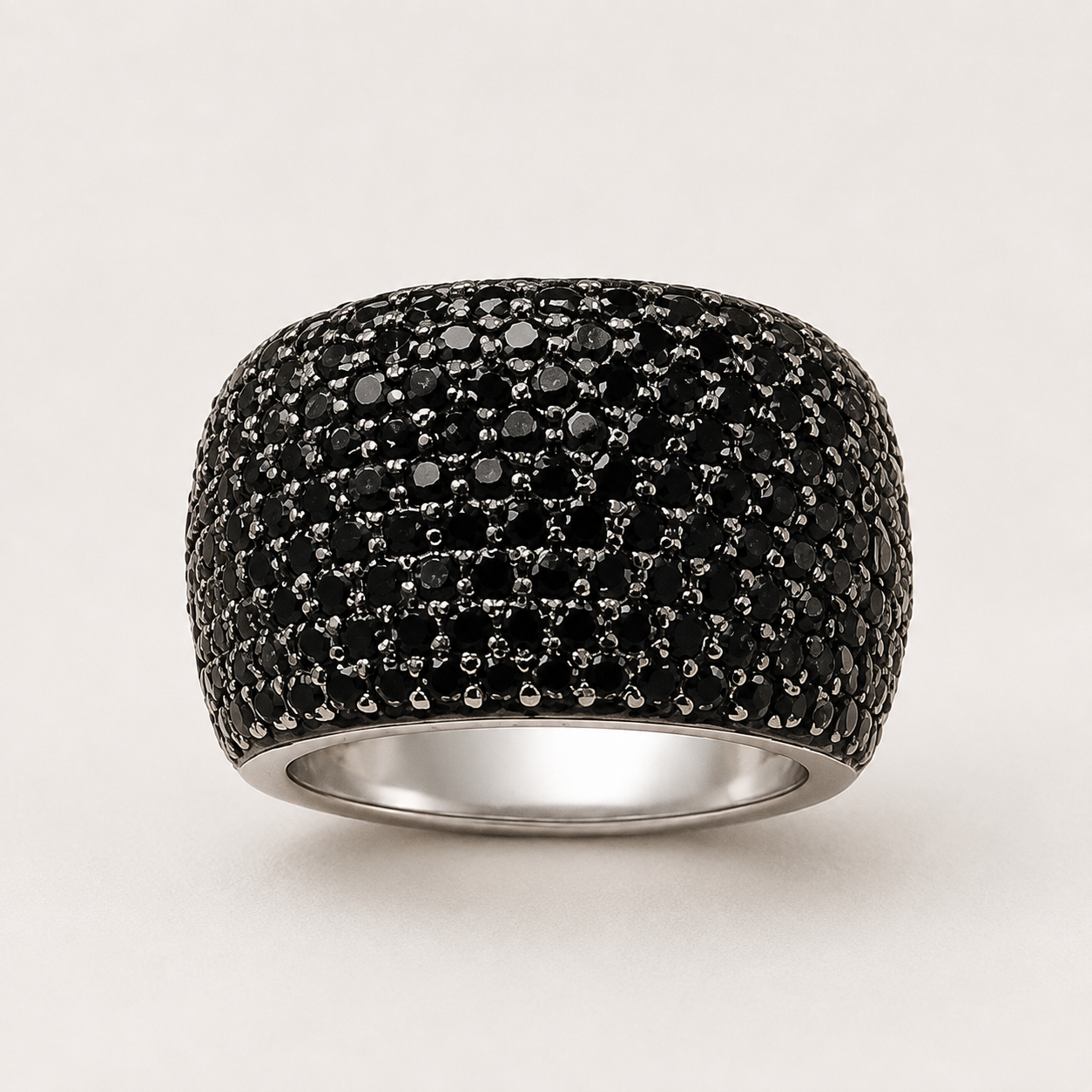Black Pavé Dome Ring in 925 Sterling Silver