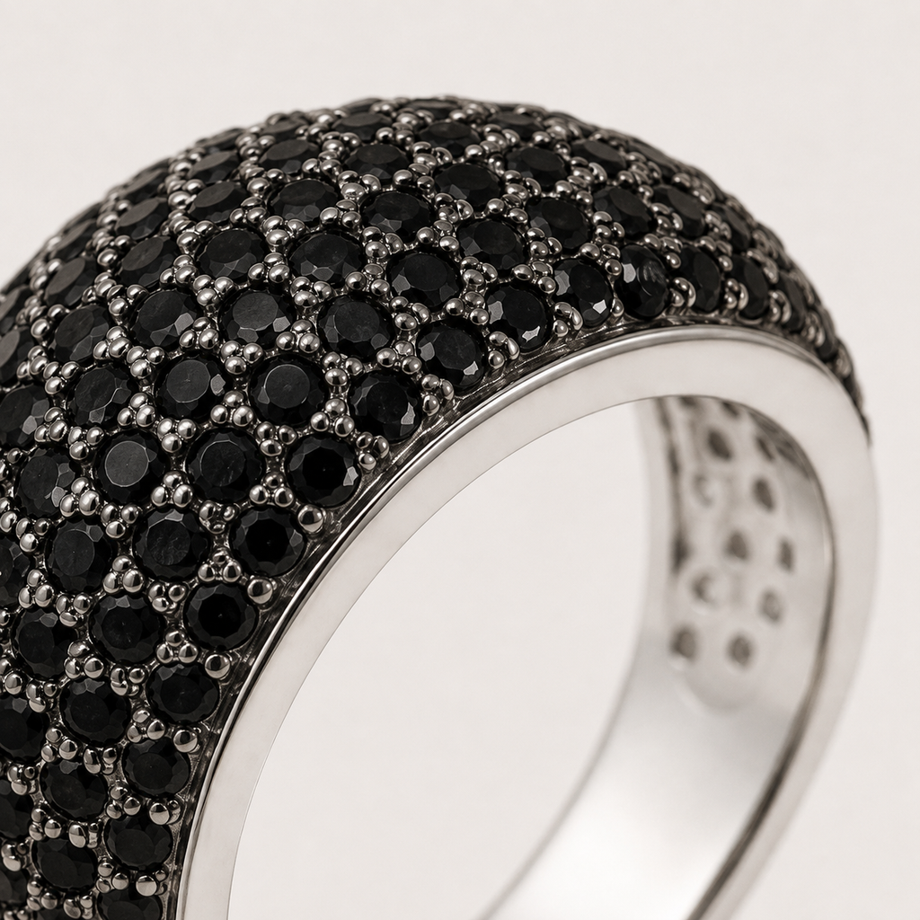 Black Pavé Dome Ring in 925 Sterling Silver