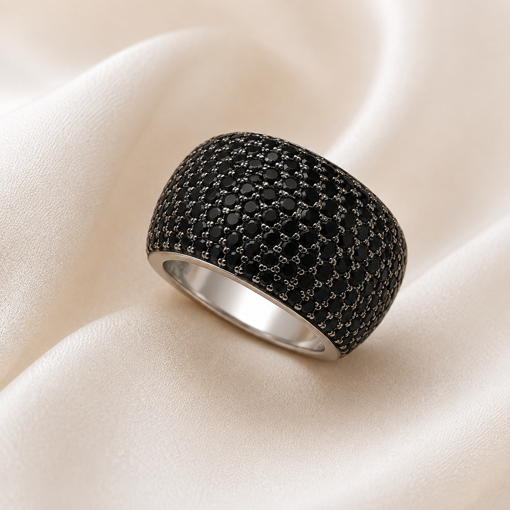 Black Pavé Dome Ring in 925 Sterling Silver