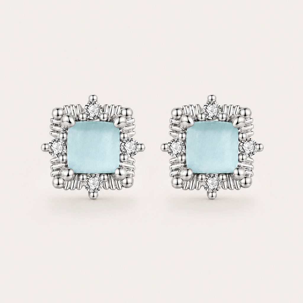 Mint Green Ice Cube 925 Sterling Silver Stud Earrings