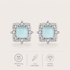 Mint Green Ice Cube 925 Sterling Silver Stud Earrings