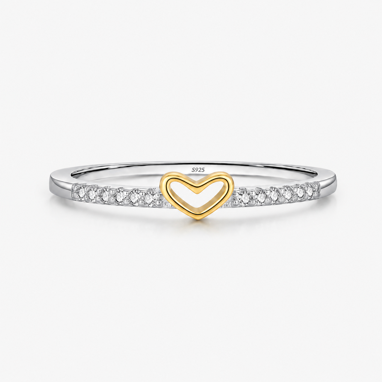 Golden Heart Pavé Ring — 925 Sterling Silver