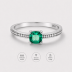 Emerald Cushion Sterling Silver Ring