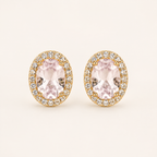 Oval Halo Sterling Silver Stud Earrings
