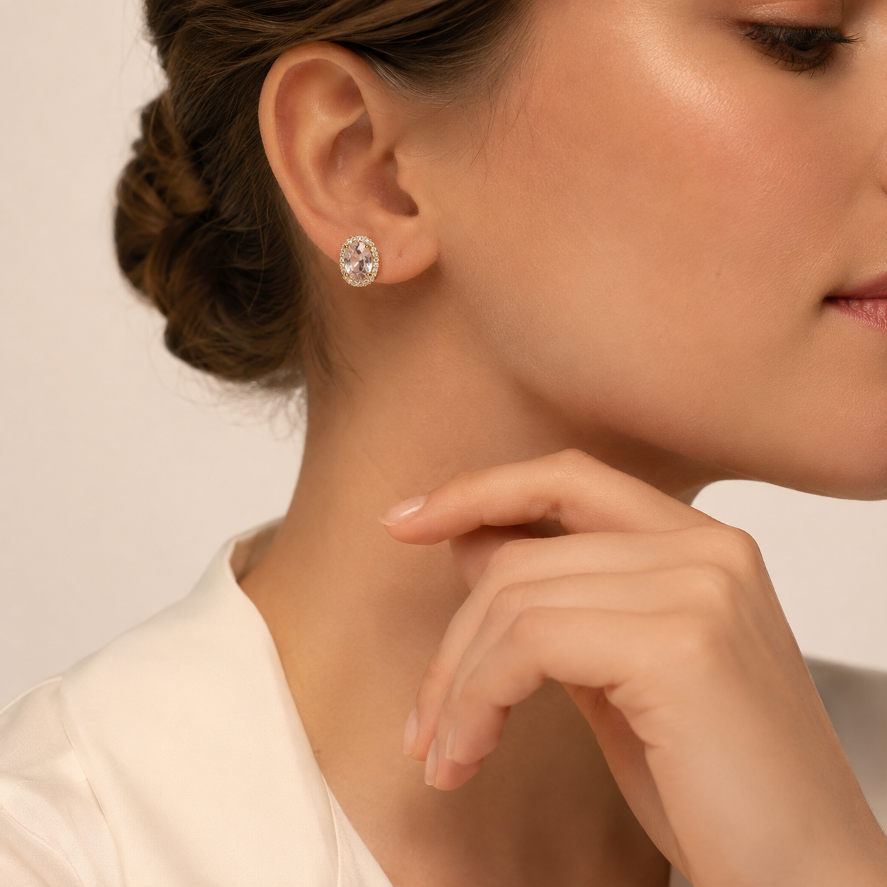 Oval Halo Sterling Silver Stud Earrings