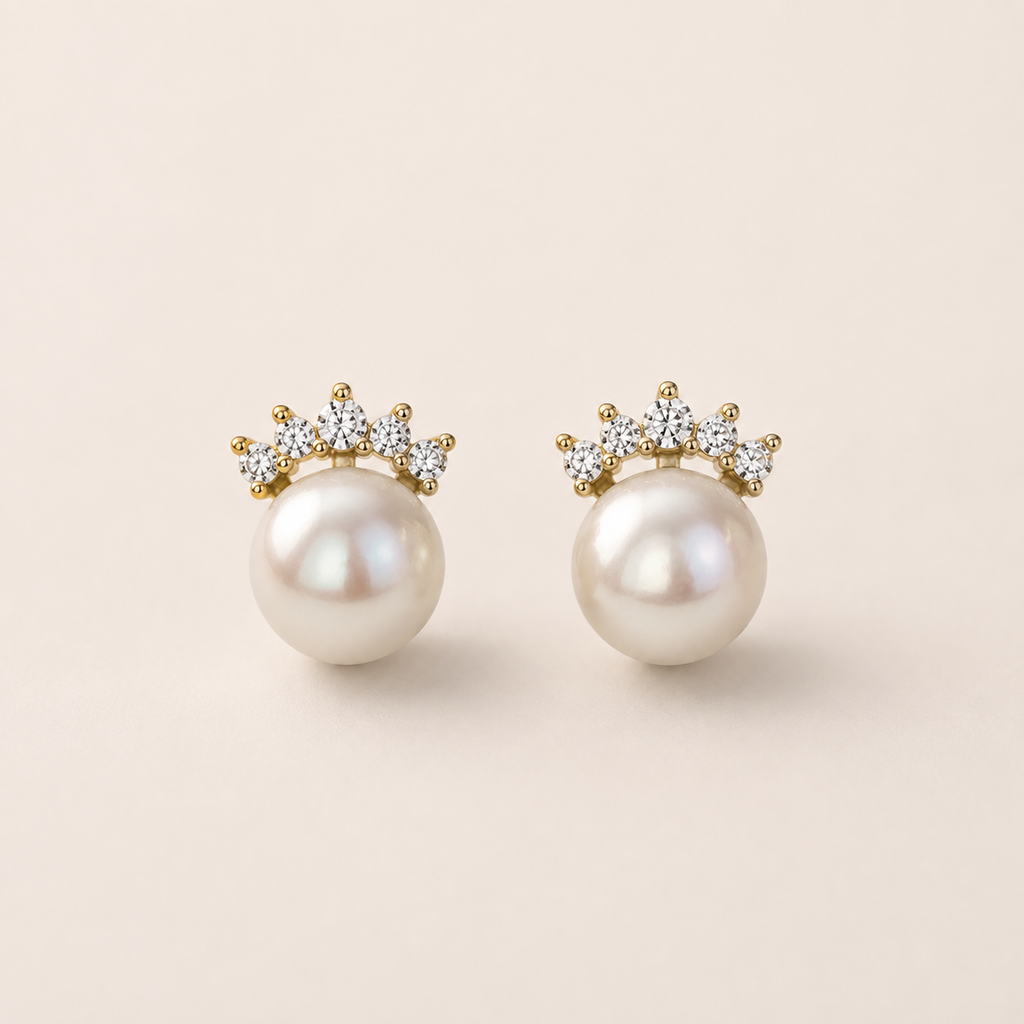 Crown Pearl Stud Earrings