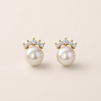 Crown Pearl Stud Earrings