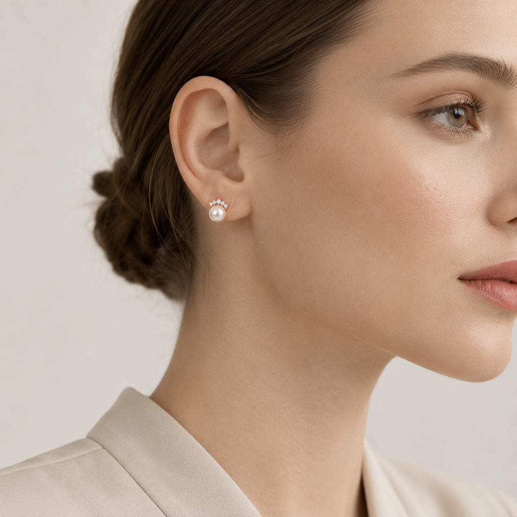 Crown Pearl Stud Earrings