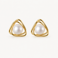 Geometric Pearl Stud Earrings in 925 Sterling Silver