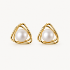 Geometric Pearl Stud Earrings in 925 Sterling Silver