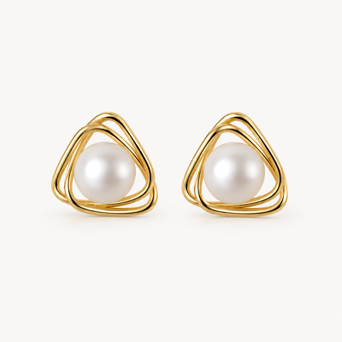 Geometric Pearl Stud Earrings in 925 Sterling Silver