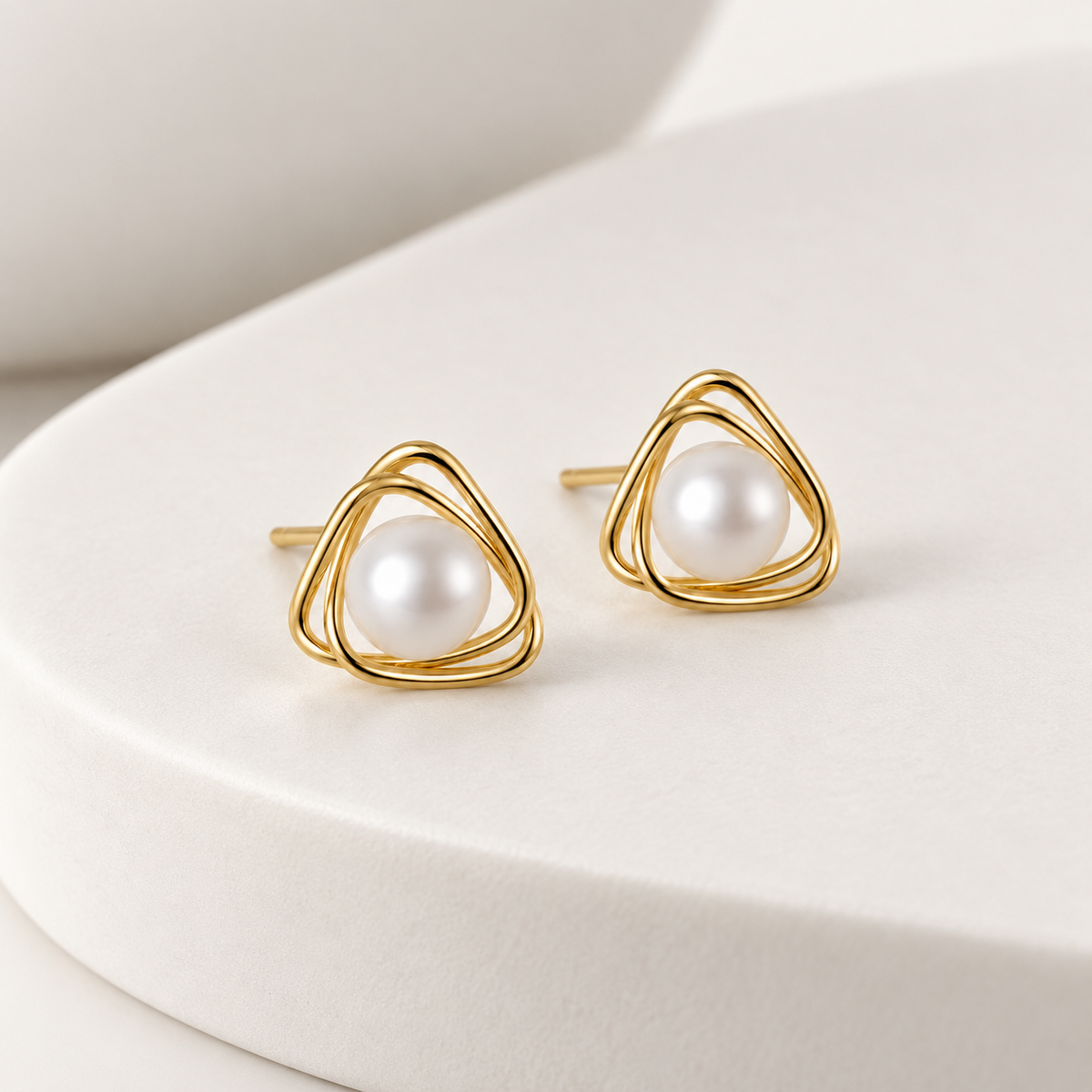 Geometric Pearl Stud Earrings in 925 Sterling Silver