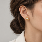 Geometric Pearl Stud Earrings in 925 Sterling Silver