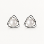 Geometric Pearl Stud Earrings in 925 Sterling Silver