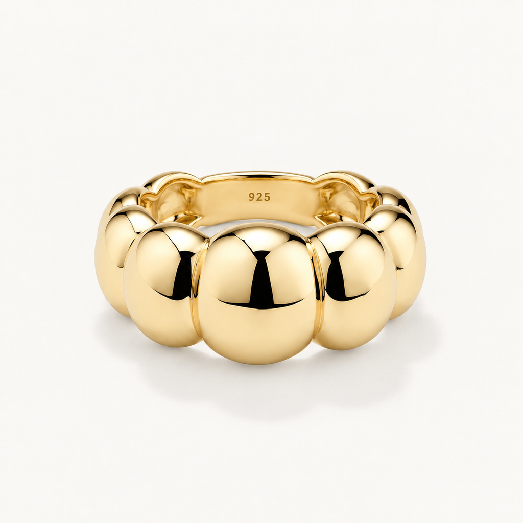 Sculpted Bubble Ring in 925 Sterling Silver – 18K Gold Plated Statement Ring