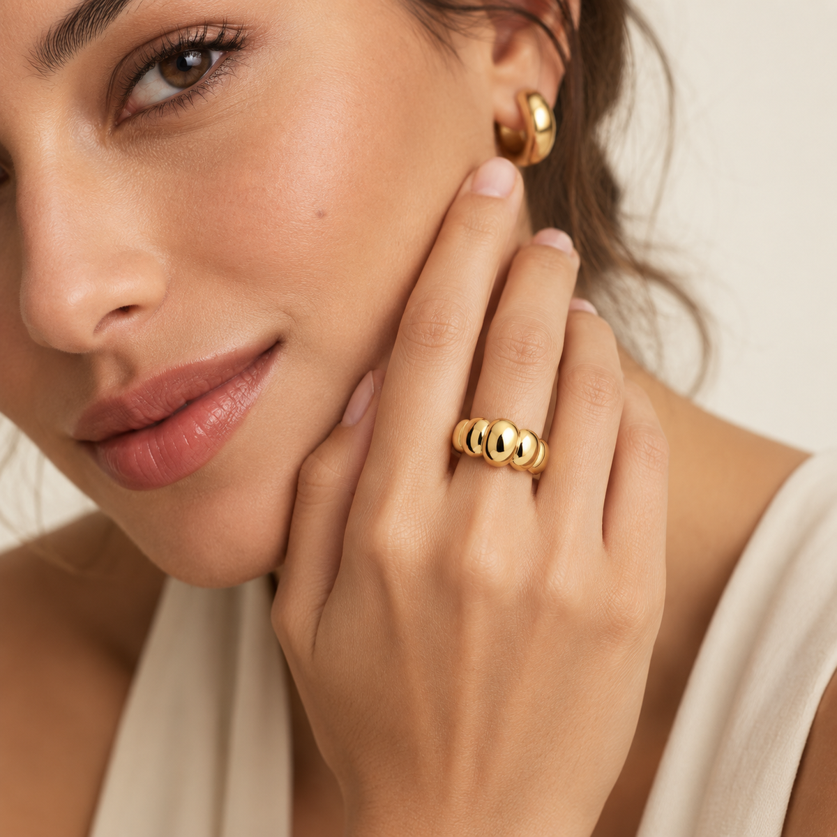 Sculpted Bubble Ring in 925 Sterling Silver – 18K Gold Plated Statement Ring