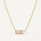 Baguette & Round CZ Pendant Necklace – Stainless Steel