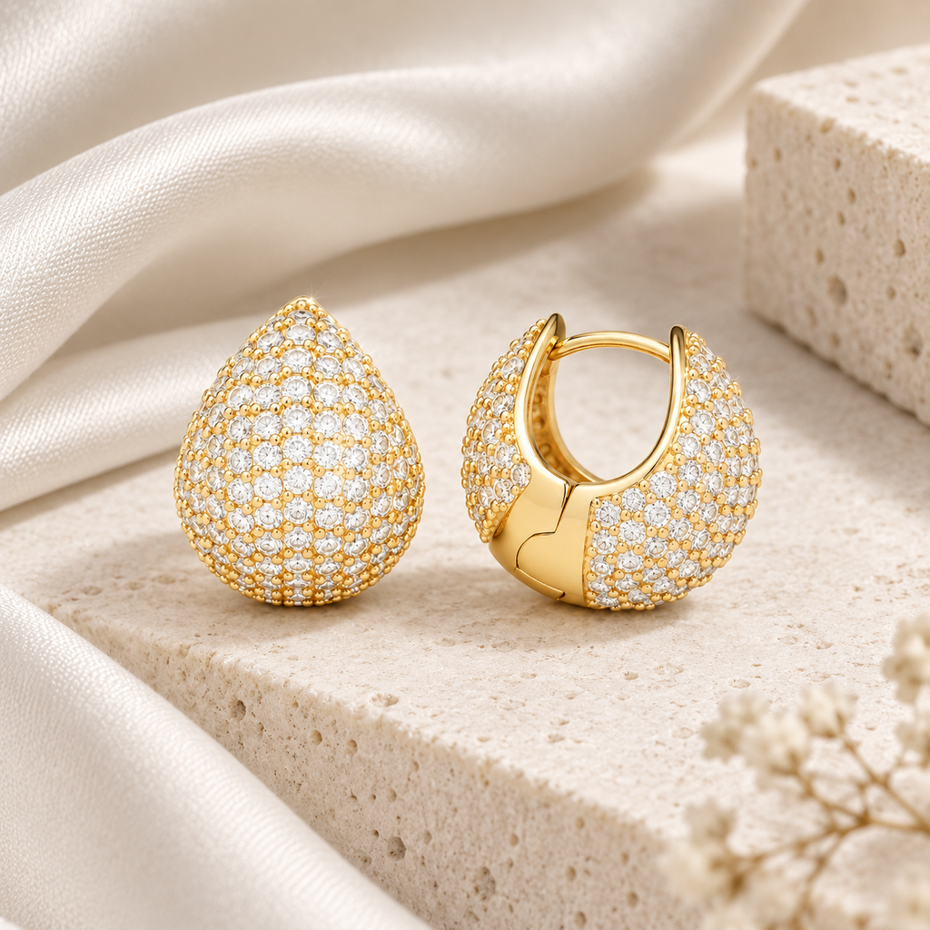 Pavé Teardrop Hoop Earrings in 925 Sterling Silver