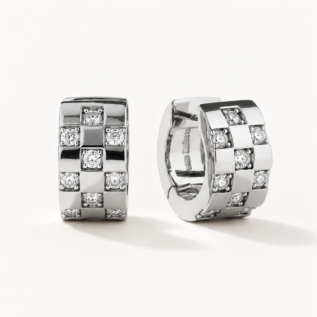 Sculpted Zircon Sterling Silver Hoop Earrings
