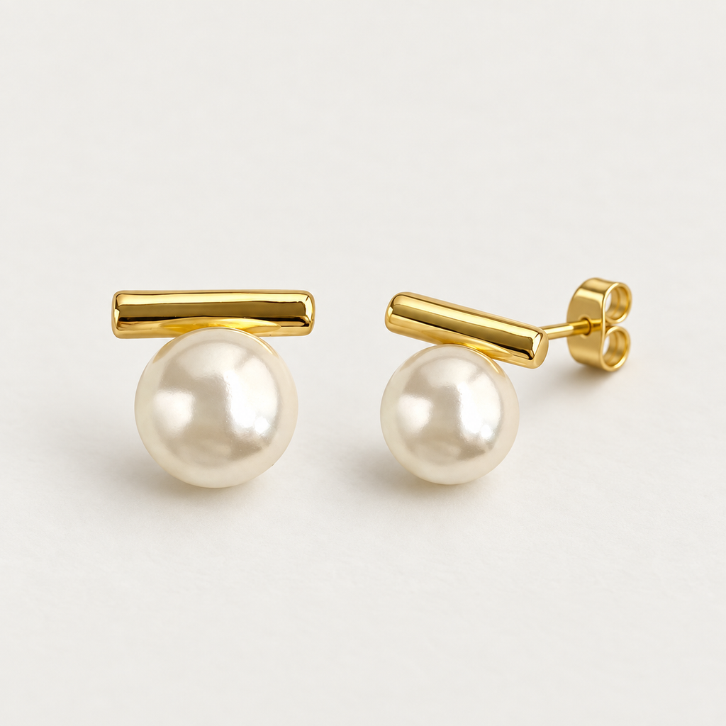Gold Bar & Pearl-Effect Earrings
