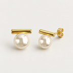 Gold Bar & Pearl-Effect Earrings