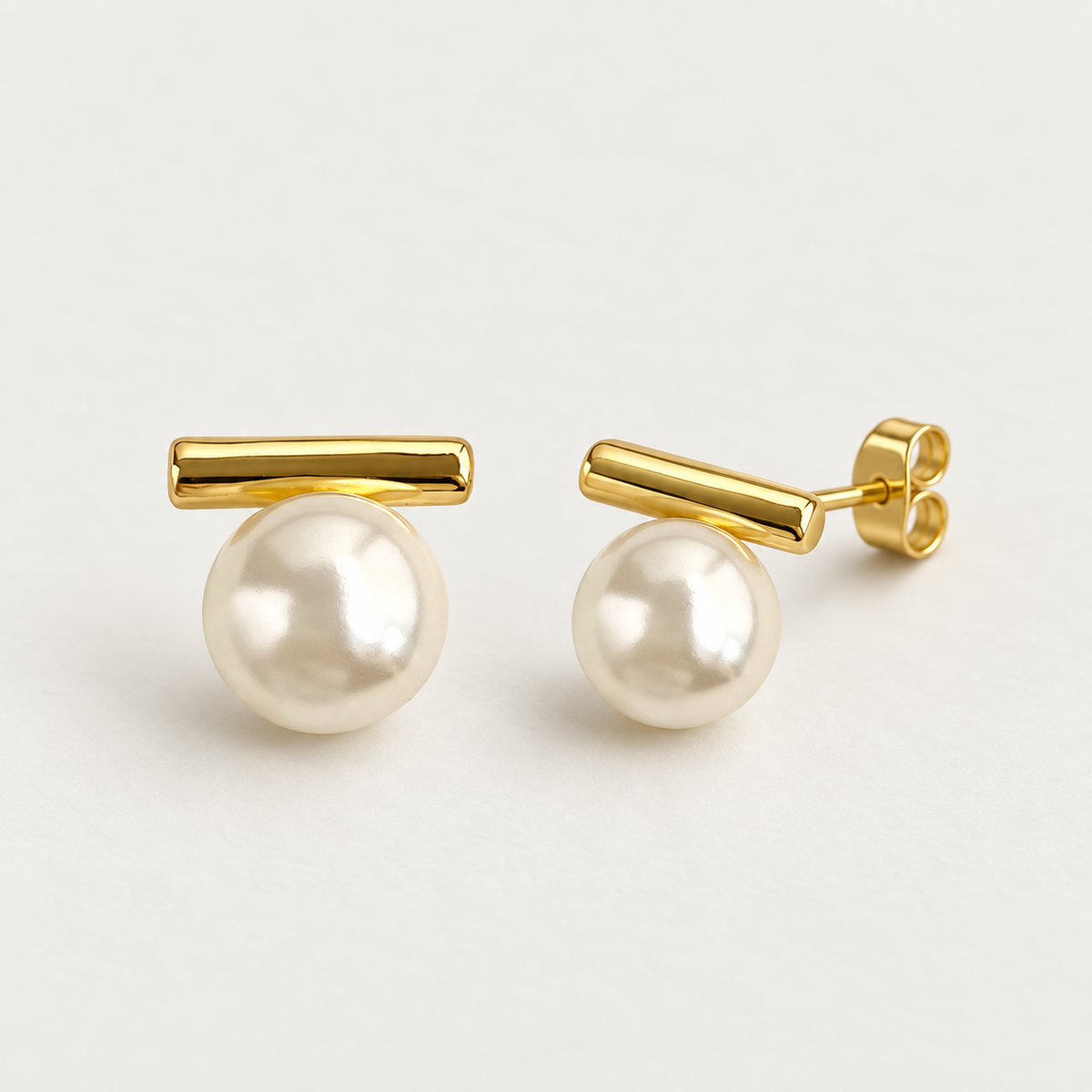 Gold Bar & Pearl-Effect Earrings