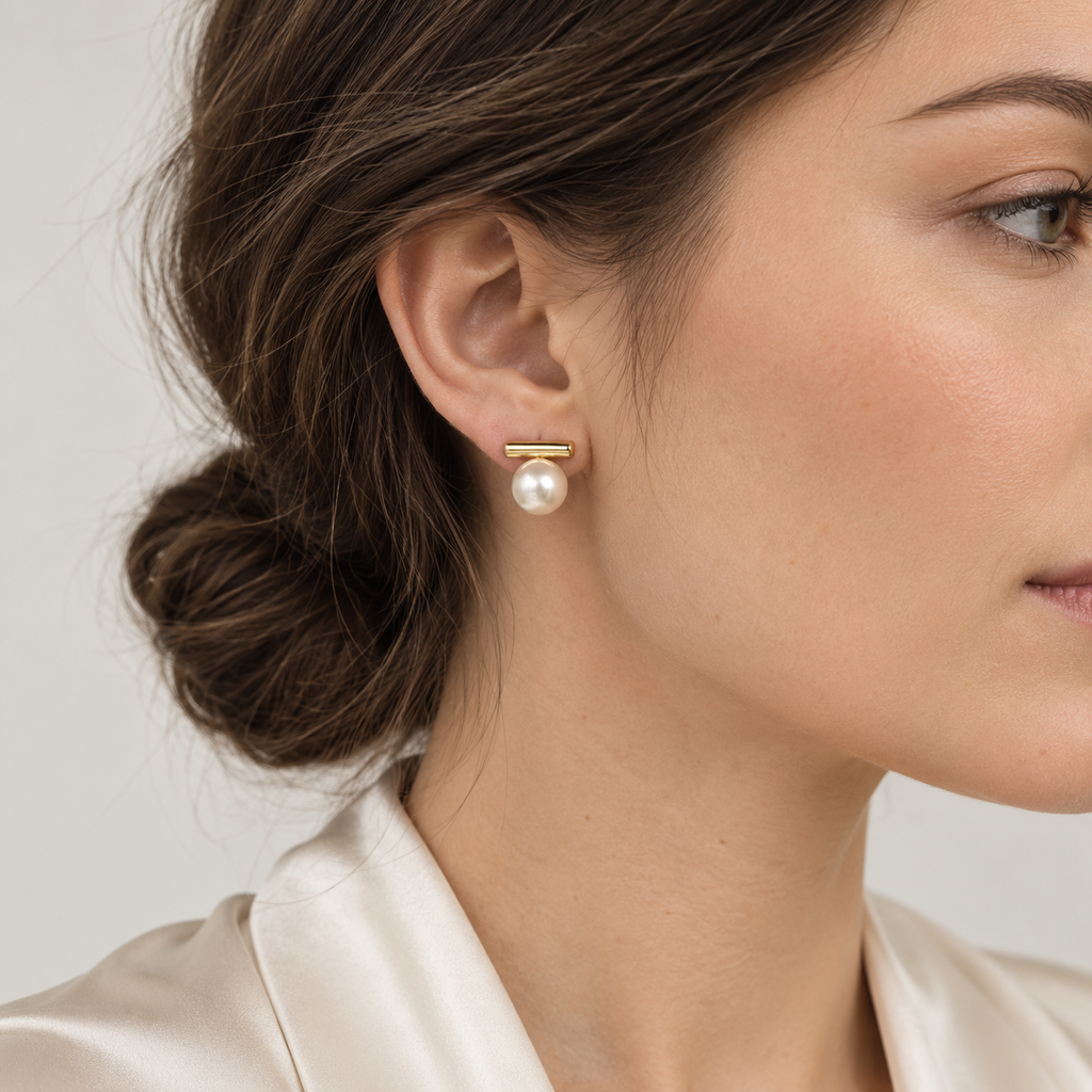 Gold Bar & Pearl-Effect Earrings