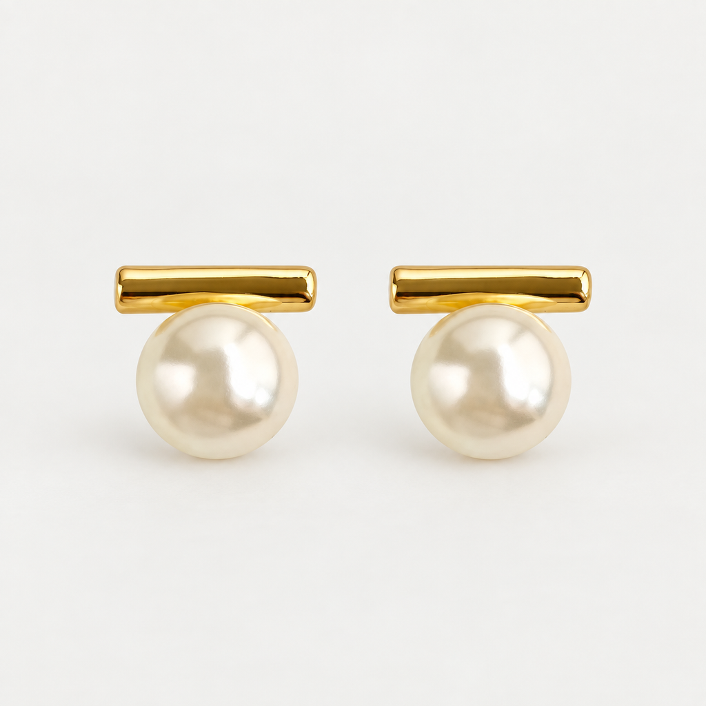 Gold Bar & Pearl-Effect Earrings