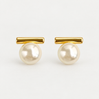 Gold Bar & Pearl-Effect Earrings