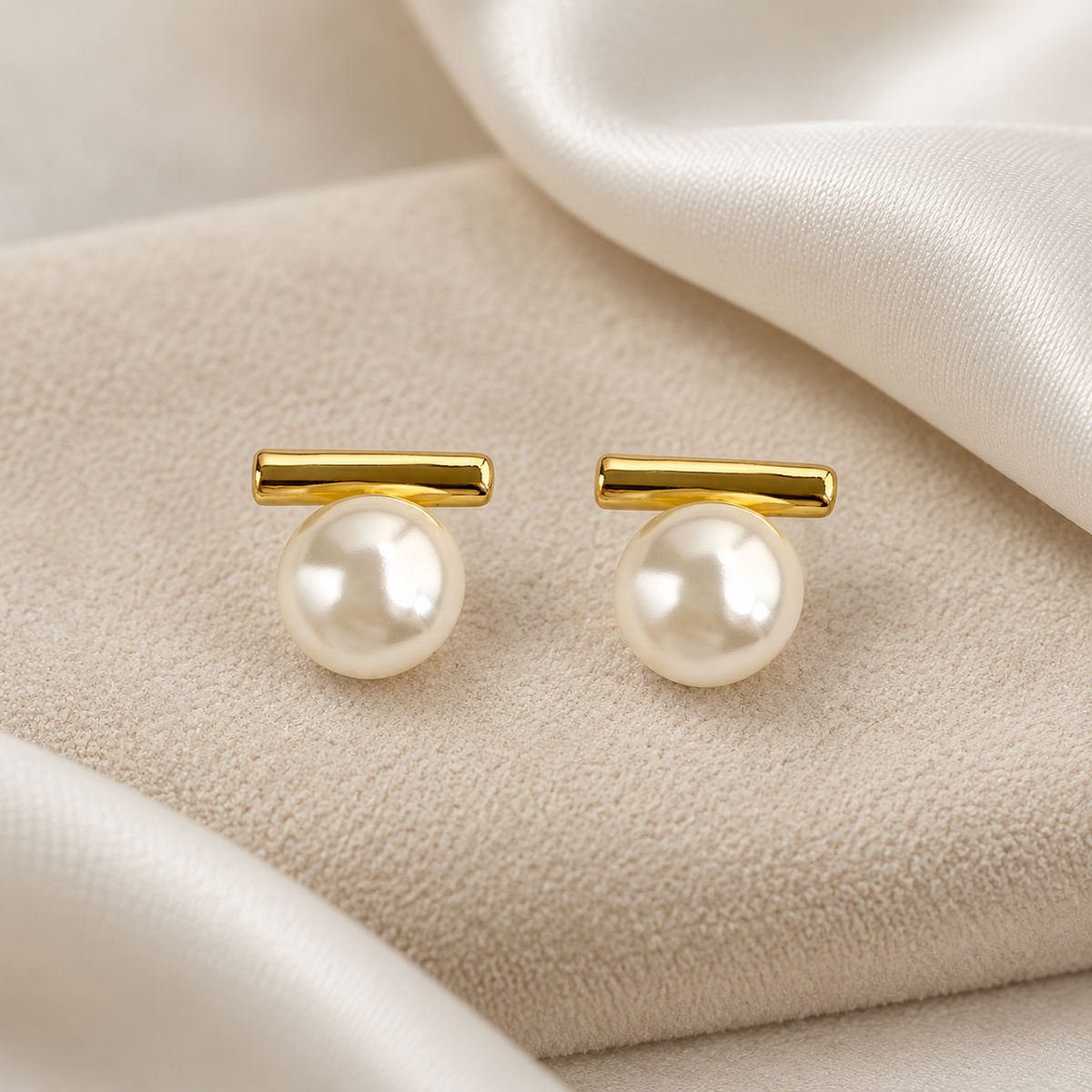 Gold Bar & Pearl-Effect Earrings